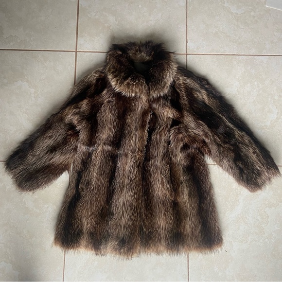 Vintage Real fur jacket coat brown & beige w/ liner petite medium large women’s - Picture 7 of 17